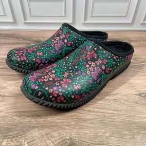 Western Chief Butterflies Clog Women Black Floral Rubber Garden Shoe Size 10
